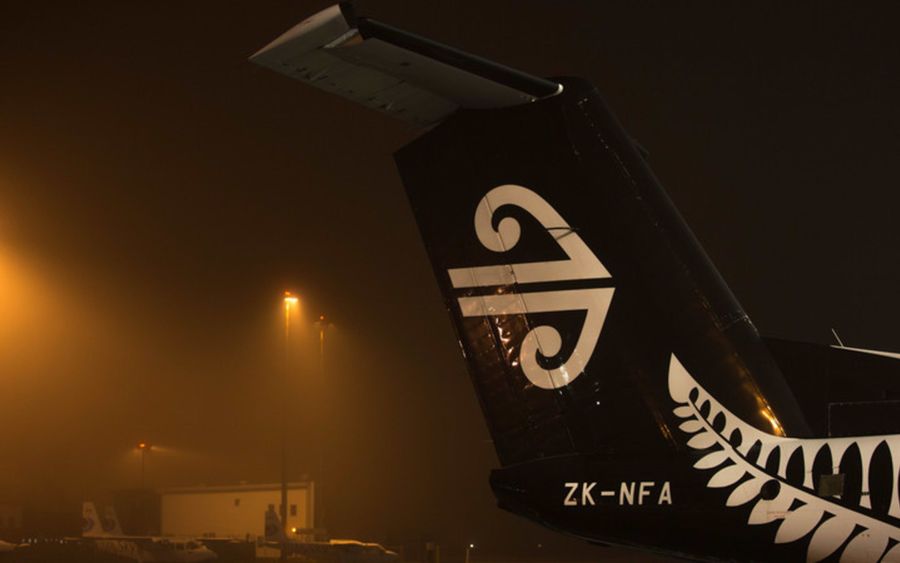 A regional Air New Zealand plane grounded by fog at Auckland Airport, July 6, 2016.