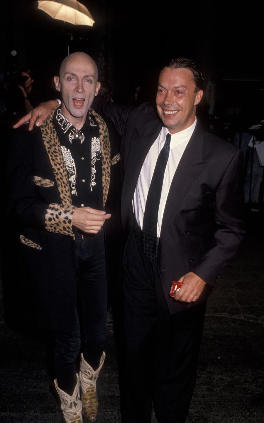 Richard O'Brien and Tim Curry at the 15th Anniversary Celebration of The Rocky Horror Picture Show in California, 1990. Photo / Getty Images